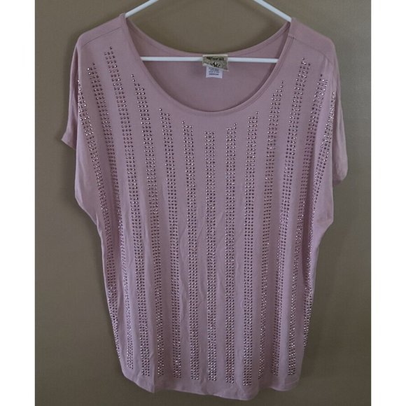 Women’s Vocal Studded Rhinesone Shirt Top In Pink Size Medium Made In USA - Picture 2 of 9